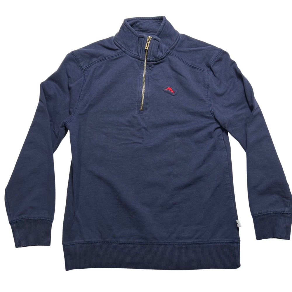 Tommy Bahama Boys Quarter Zip Pullover‎ Sweatshirt Size M (7/8) Blue Preppy